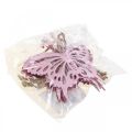 Hanger vlinder deco metaal rose roze 8,5x9,5cm 6st