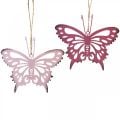 Hanger vlinder deco metaal rose roze 8,5x9,5cm 6st