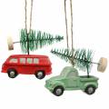 Kerstboomversiering auto met spar rood / groen 2st