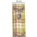Decoratief lint met hertenkop en ruitpatroon, 40 mm x 15 m | Floristik24.nl