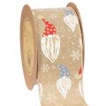 Floristik24 Decoratief lint met kerstkabouters op jute lint, wintermotief, 60 mm x 10 m
