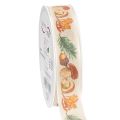 Floristik24 Decoratief lint met paddenstoel- en herfstbladmotief, 25 mm breed, 18 m lang