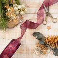 Glanzend decoratief lint met sterrenpatroon voor kerstversiering, 40 mm x 15 m | Floristik24.nl