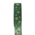Floristik24 Cadeaulint striklint met sterren groen goud 25mm 15m