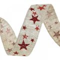 Floristik24 Cadeaulint striklint met sterren wit rood 25mm 15m