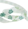 Floristik24 Decoratief lint met sneeuwvlokken wit, groen 15mm 15m