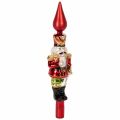 Floristik24 Kerstboomtopper: notenkrakerfiguur in rood, 28 cm, van echt glas.