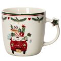 Floristik24 Keramische mok met kerstmotief, auto en cadeautjes, 9 cm