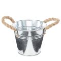 Floristik24 Glanzende metalen emmer met touwgrepen, Ø12 cm