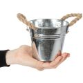 Glanzende metalen emmer met touwgrepen, Ø12 cm | Floristik24.nl