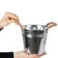 Glanzende metalen emmer met touwgrepen, Ø16cm | Floristik24.nl