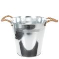 Floristik24 Glanzende metalen emmer met touwgrepen, Ø25cm
