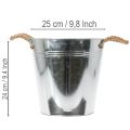 Glanzende metalen emmer met touwgrepen, Ø25cm | Floristik24.nl