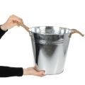 Glanzende metalen emmer met touwgrepen, Ø25cm | Floristik24.nl