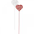 Floristik24 Bloemsteker hart rood, wit sierstekker Valentijnsdag 7cm 12st