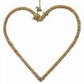 Boho stijl, hart metalen ring decoratieve ring jute lint B23cm 4st