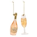 Floristik24 Kerstboomversiering set, champagneglas en champagnefles, kerstdecoratie, 14 cm, 2 stuks