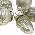 Floristik24 Mini boomversiering herfstfruit en balletjes parelmoer, antiek zilver echt glas 3,4–4,4 cm 10st