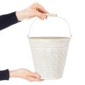 Decoratieve emmer, witgekalkt, met handvat, Ø20,5 cm, metalen plantenbak decoratie | Floristik24.nl
