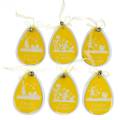 Decoratieve paaseieren om op te hangen wit, geel hout Paasdecoratie lentedecoratie 6st