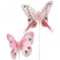 Floristik24 Decoratieve vlinders roze veer vlinder op draad 7.5cm 6st