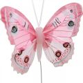Floristik24 Decoratieve vlinders roze veer vlinder op draad 7.5cm 6st