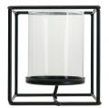 Decoratieve kandelaar zwart metaal lantaarn glas 12×12×13cm