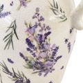 Floristik24 Decoratieve kan steengoed lavendel paars crème tafeldecoratie H21cm