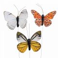 Floristik24 Deco vlinder op draad kleurrijke lentedecoratie 8cm 12st