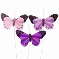 Floristik24 Deco vlinder op draadveer vlinders paars/roze 9,5cm 12st