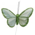 Floristik24 Decoratieve vlinders groene veren vlinders op draad 10cm 12st