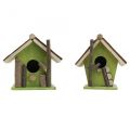 Floristik24 Decoratief vogelhuisje houten sier nestkastje groen naturel H14.5cm set van 2