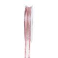 Floristik24 Decoratief lint roze met lurex strepen in zilver 15 mm 20 m