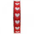 Floristik24 Decoratief lint hartjes, trouwdecoratie, lint Valentijnsdag rood, wit 15mm 20m