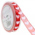 Floristik24 Decoratief lint hartjes, trouwdecoratie, lint Valentijnsdag rood, wit 15mm 20m