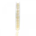 Floristik24 Decoratielint wit cadeaulint hartje goud glitter 10mm 20m