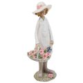 Floristik24 Decoratieve figuren tuinman decoratie vrouw met bloemen wit roze H21cm