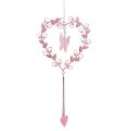 Floristik24 Decoratieve hanger metaal hart roze 26cm