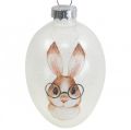 Floristik24 Deco hanger glas deco eieren konijn met bril glitter 5x8cm 6st