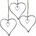 Decoratief hart om op te hangen metalen hart zwart 10,5cm 6st