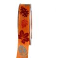 Floristik24 Decoratief lint met bladmotief oranje 25mm 20m