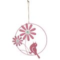 Floristik24 Decoratieve ring metaal hangdecoratie bloemen roze Ø23cm 4st