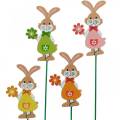 Floristik24 Sierplug Paashaas met bloem Paasdecoratie houten konijntje op stok 24 stuks