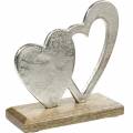 Floristik24 Decoratief hart zilver, metalen hart op mangohout, Valentijnsdag, tafeldecoratie dubbel hart