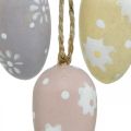 Floristik24 Mini paaseieren, houten eieren met bloemen, paasdecoratie paars, roze, geel H3.5cm 6st