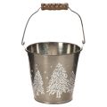 Floristik24 Decoratieve emmer met dennenbomen en houten handvat, 13 cm