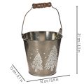 Decoratieve emmer met dennenbomen en houten handvat, 13 cm | Floristik24.nl