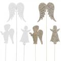 Floristik24 Advent plug engel, vleugels om te plakken, houten engel, kerstdecoratie natuur, wit, goud glitter 18st