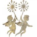 Floristik24 Engel met paardenbloem, kerstversiering, decoratieve hanger, metalen decoratie gouden antieke look H16/15cm 4st