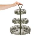 Metalen etagère, groen, drie lagen, dennendecoratie, rond, 49 cm | Floristik24.nl